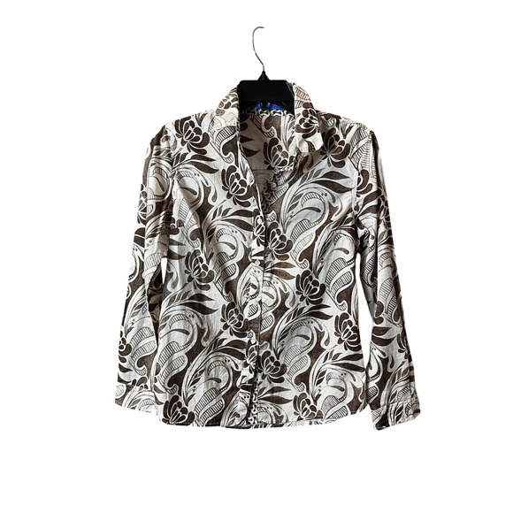 J. McLaughlin Tops - J. McLaughlin Shirt Size XS Brown Floral Paisley Button Up Long Sleeve